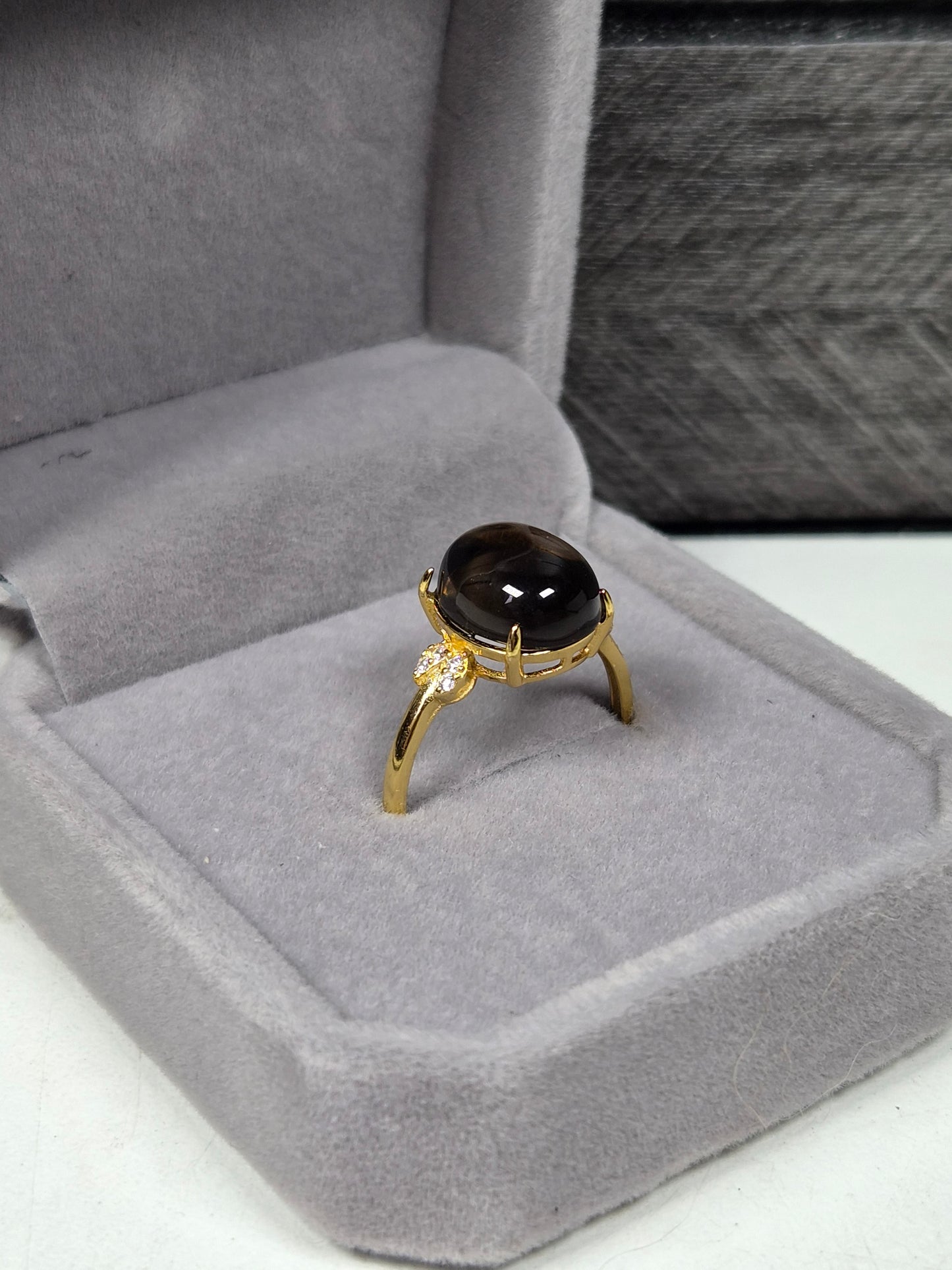 Rookkwarts s925 (verguld) verstelbare ring nr11